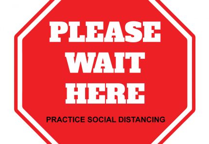 Please Wait Here - Social Distancing Floor Decal (white/Red)